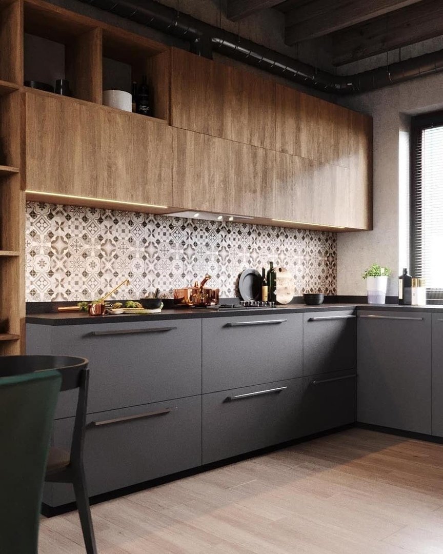 Серо коричневая кухня