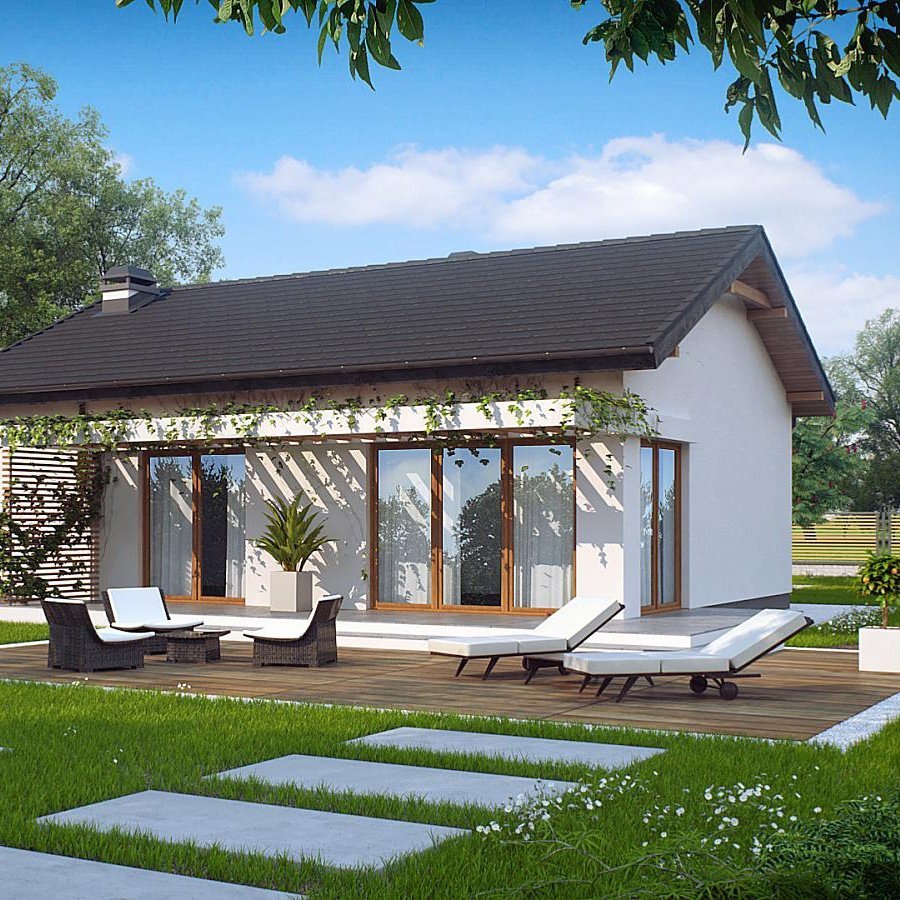 Кирпичный дом с панорамным остеклением