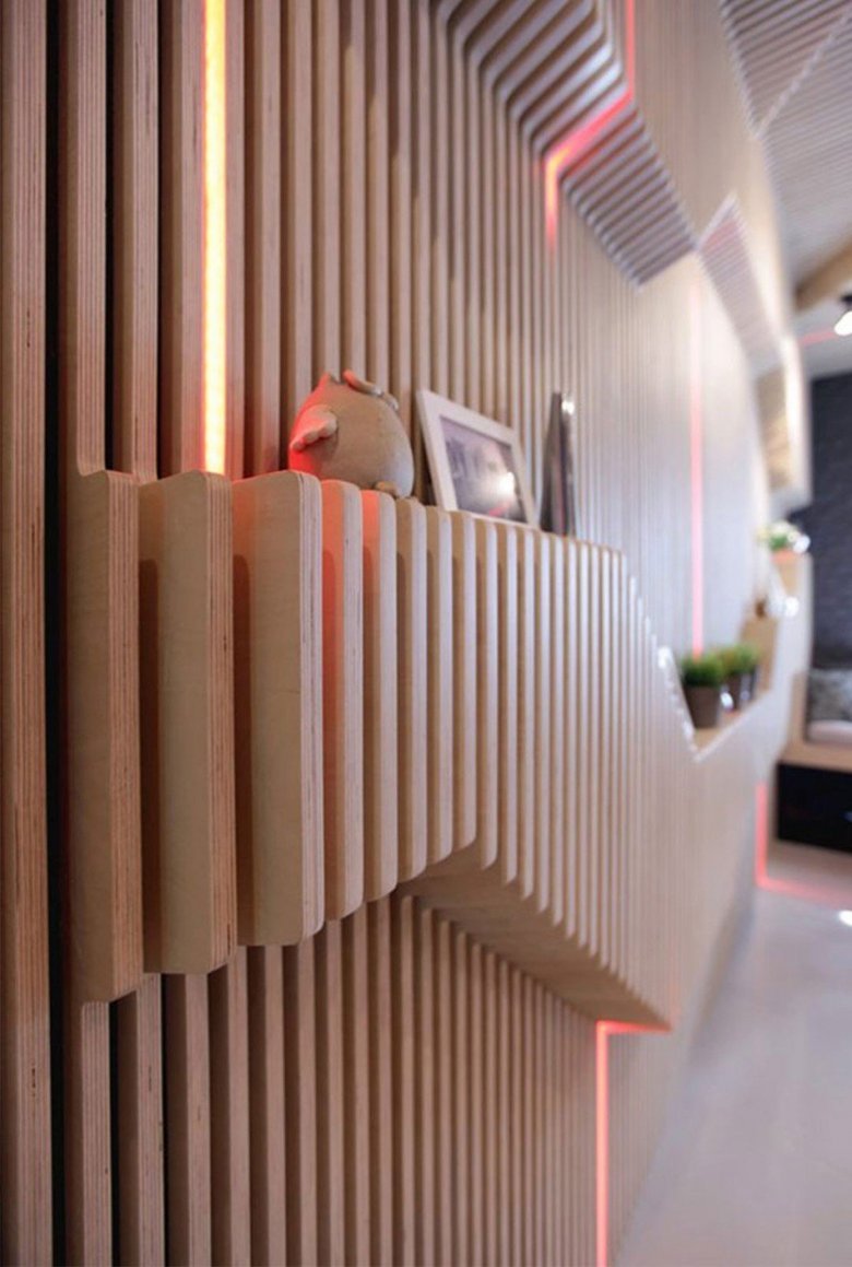 Деревянные рейки в интерьере