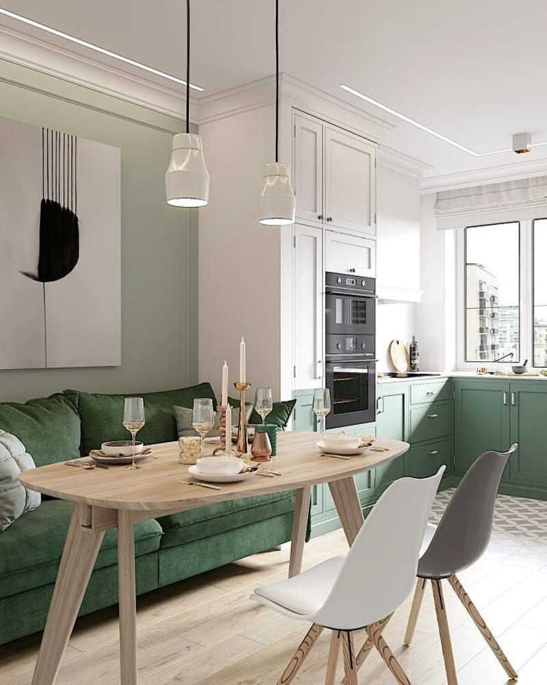 Сканди стиль кухня гостиная