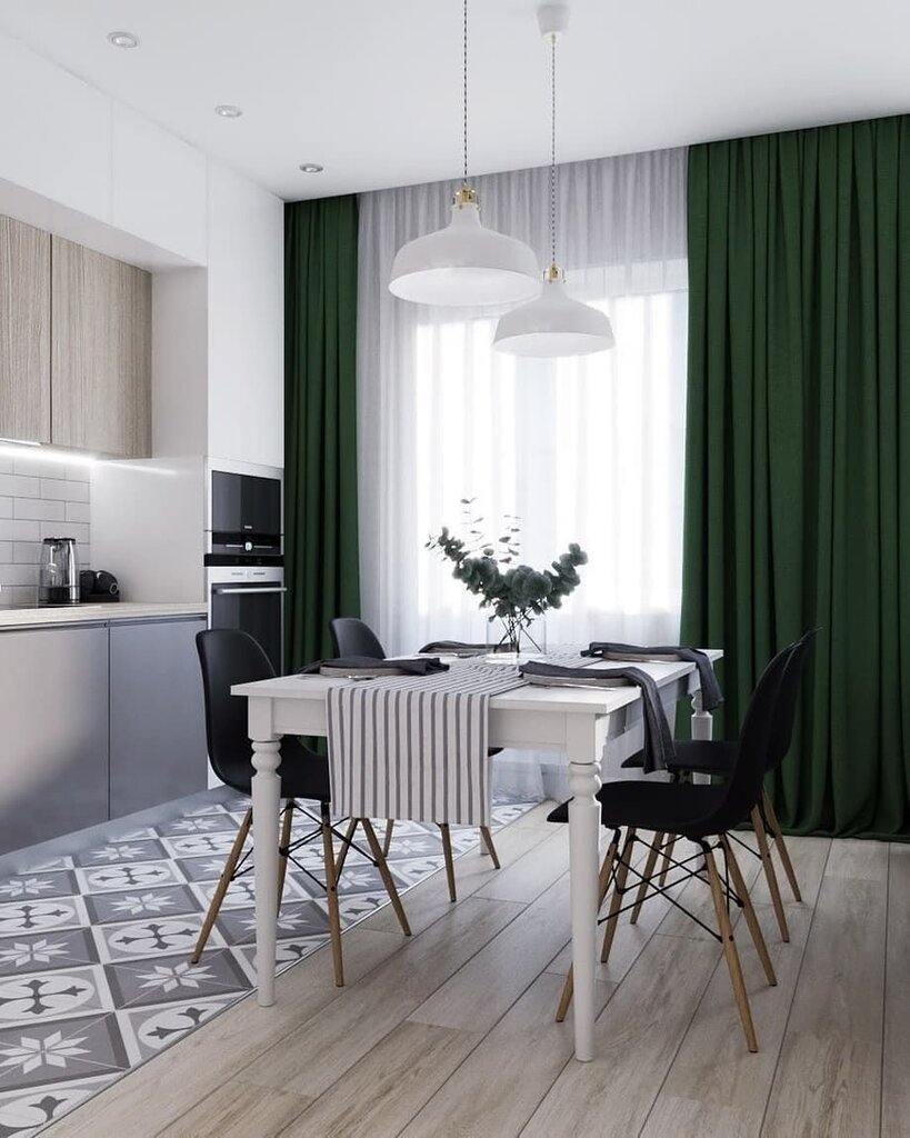 Зеленые шторы на кухню
