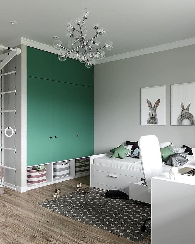 Детская комната с зелеными акцентами
