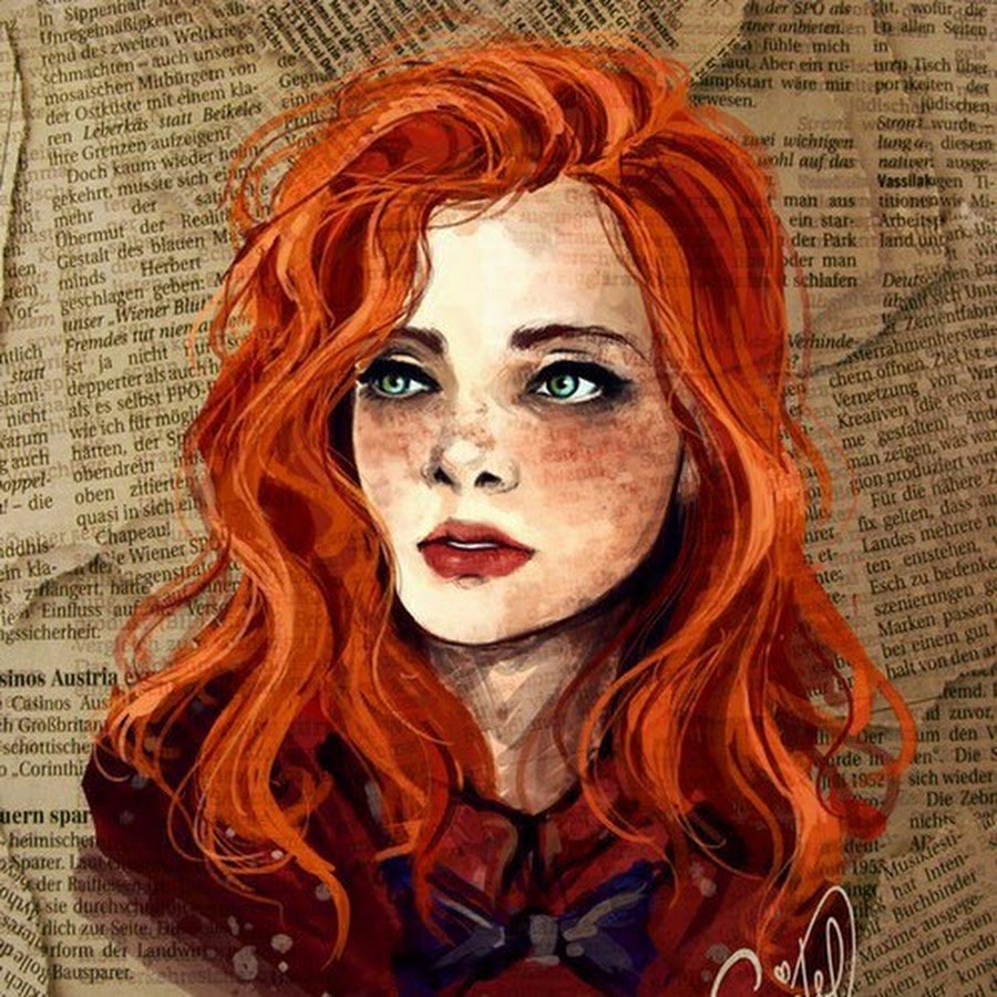 Девушка с веснушками и рыжими волосами арт