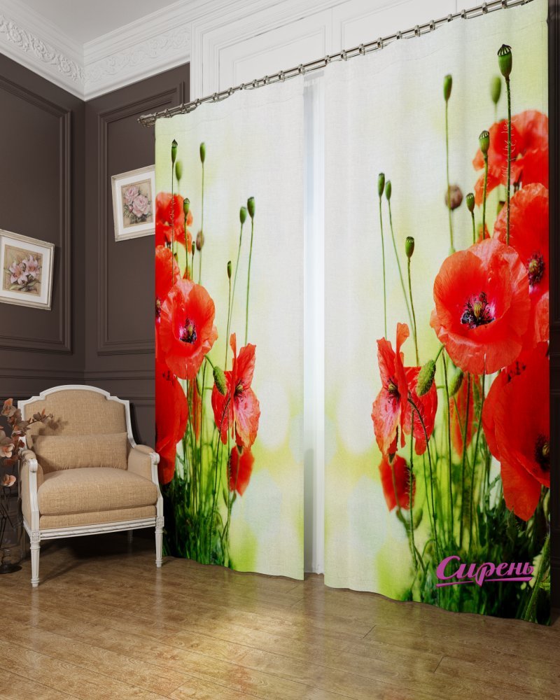Занавески с маками на кухню