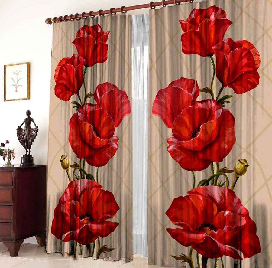Занавески с маками на кухню