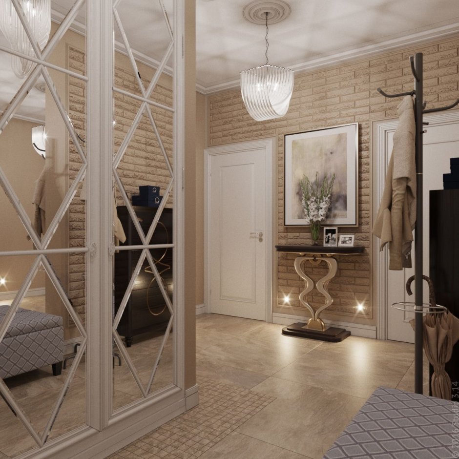 Зеркало ромбами в прихожей