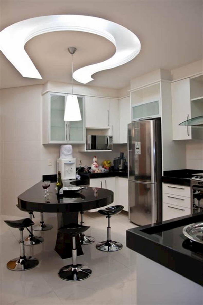 Двухуровневые натяжные потолки на кухне