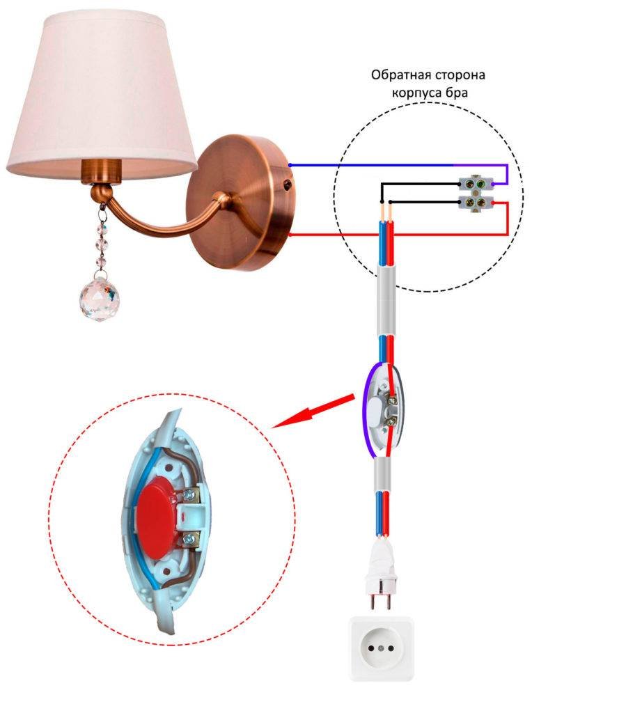 Схема подключения провода розетки выключатель лампы