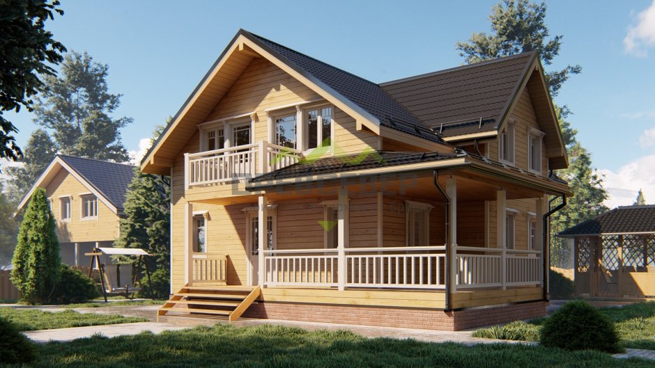 Двухскатная крыша с балконом
