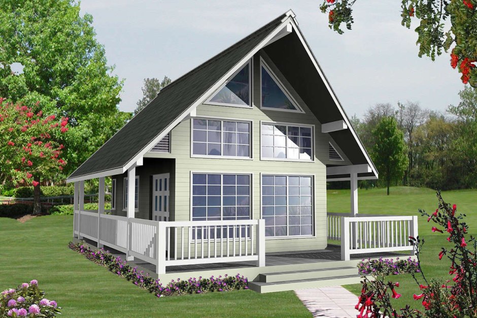 Деревянный дом с двускатной крышей