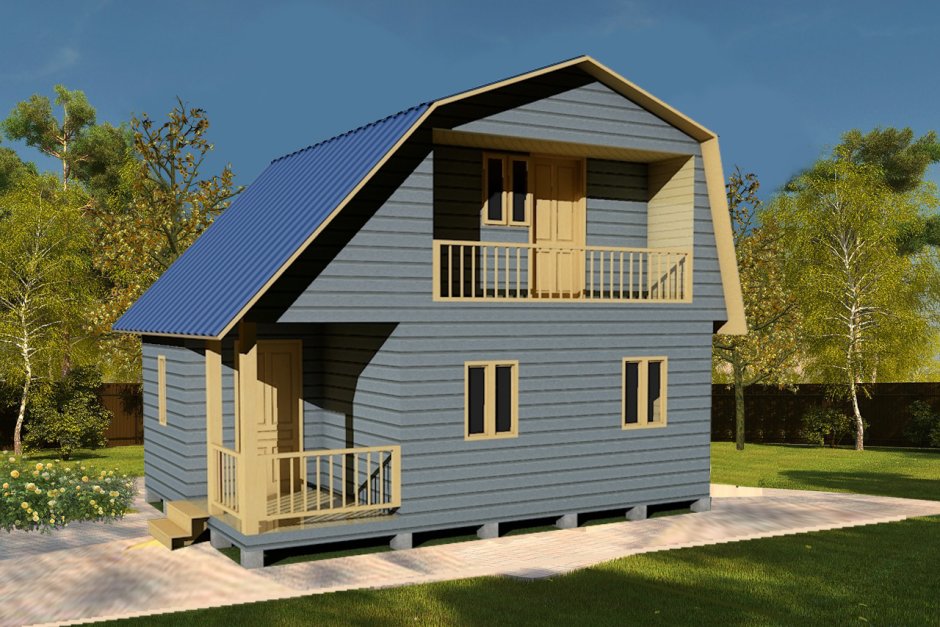 Дача двухэтажная с верандой и балконом