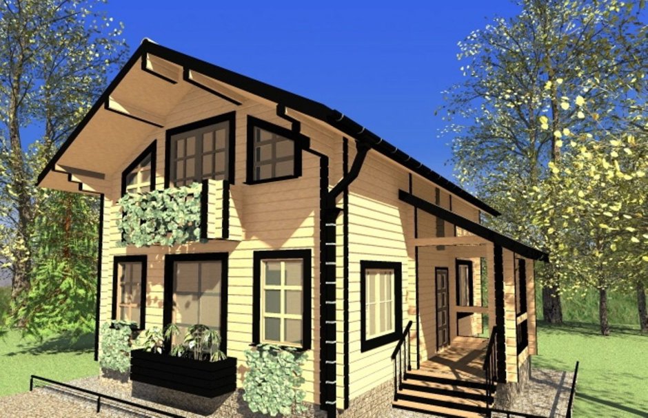 Баня дом 6х8 с мансардой и верандой из бруса под ключ 8