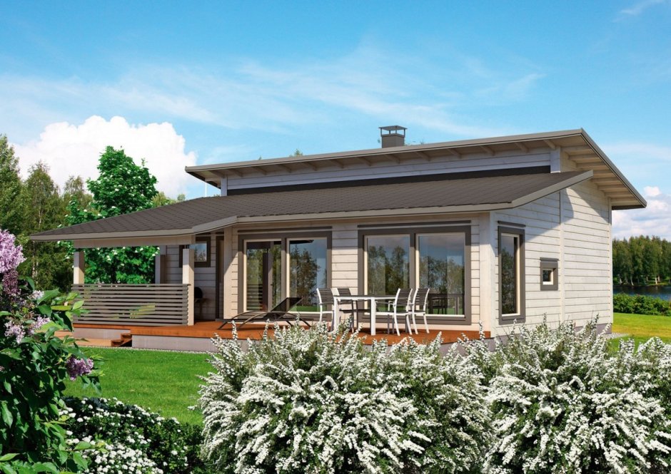 Одноэтажный дом 80 с односкатной крышей