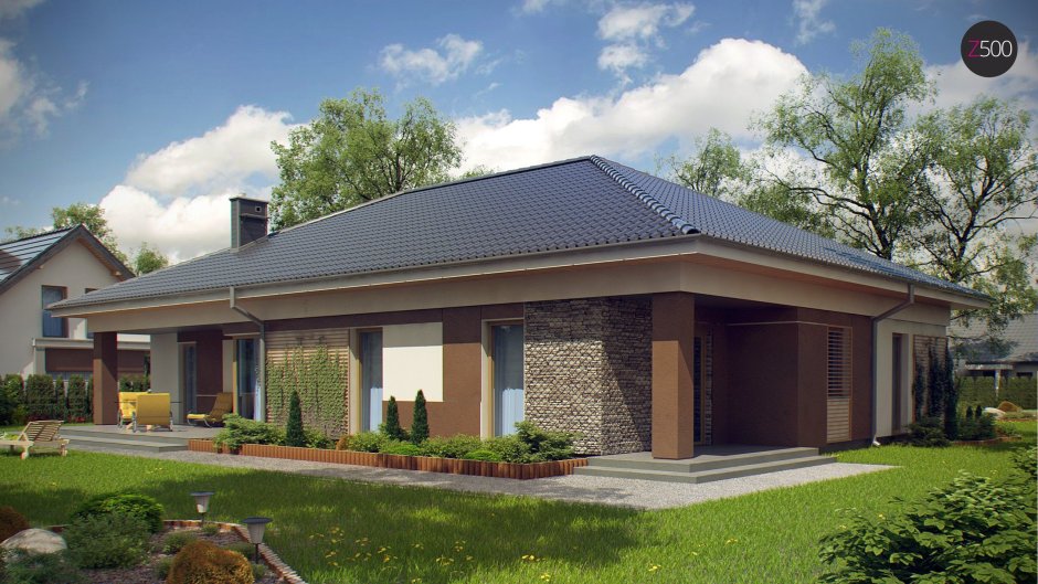 Одноэтажный дом в стиле Модерн с террасой