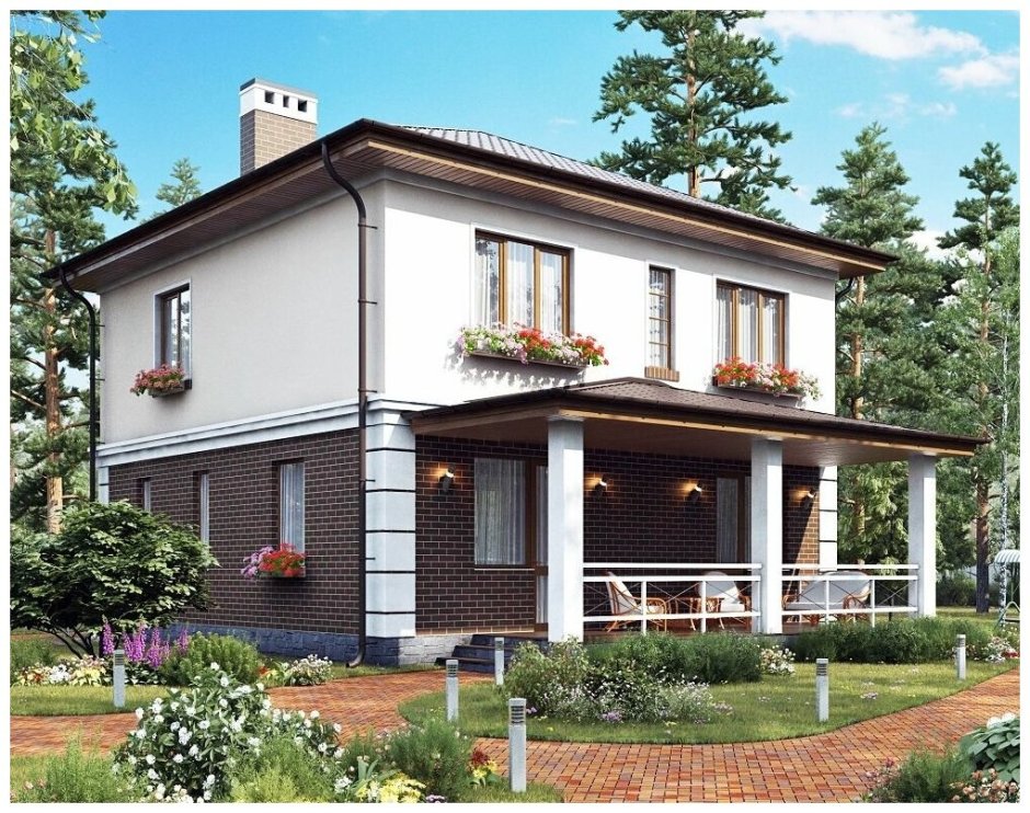 Двухэтажный дом с верандой