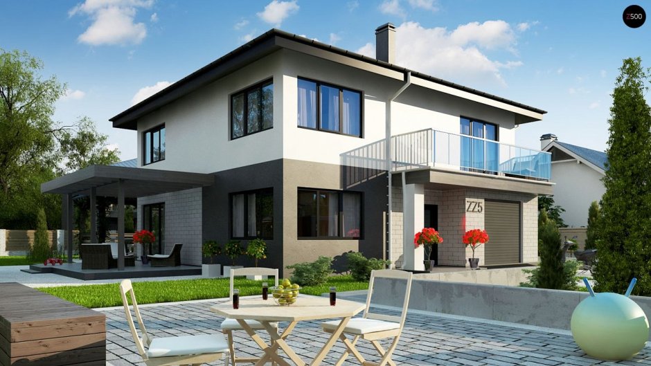 Дом с гаражом и балконом