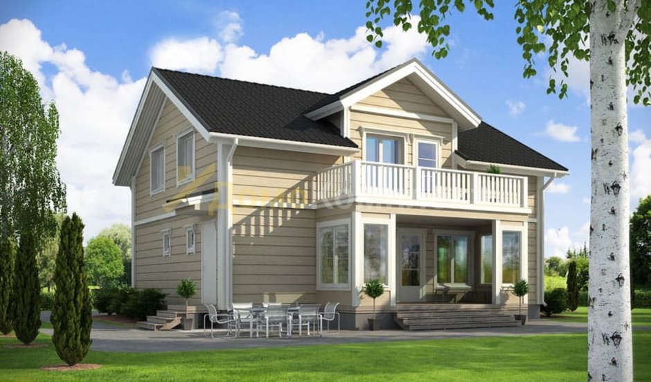 Двухэтажный каркасный дом с террасой