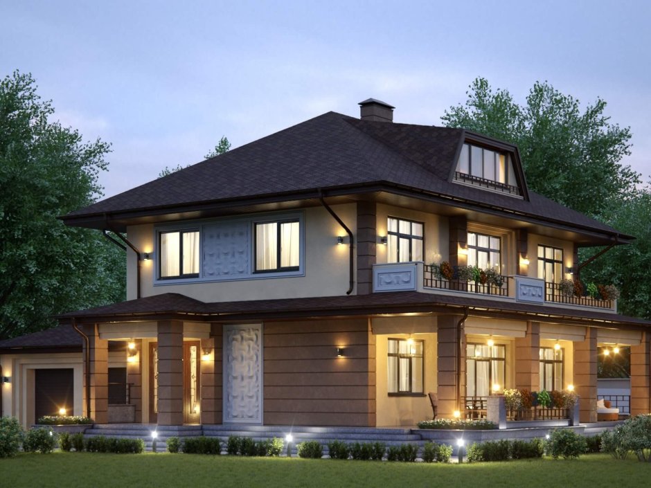 Двухэтажный коттедж с террасой