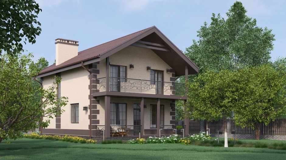 Дом 150 м2 двухэтажный с террасой и балконом