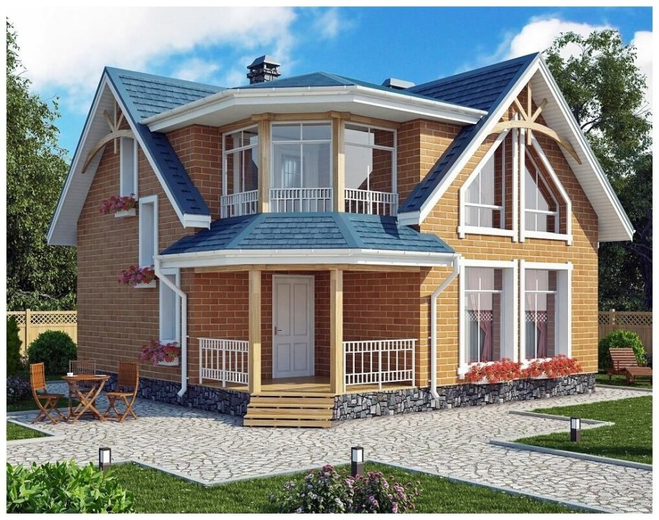 Дом с балконом и угловой террасой