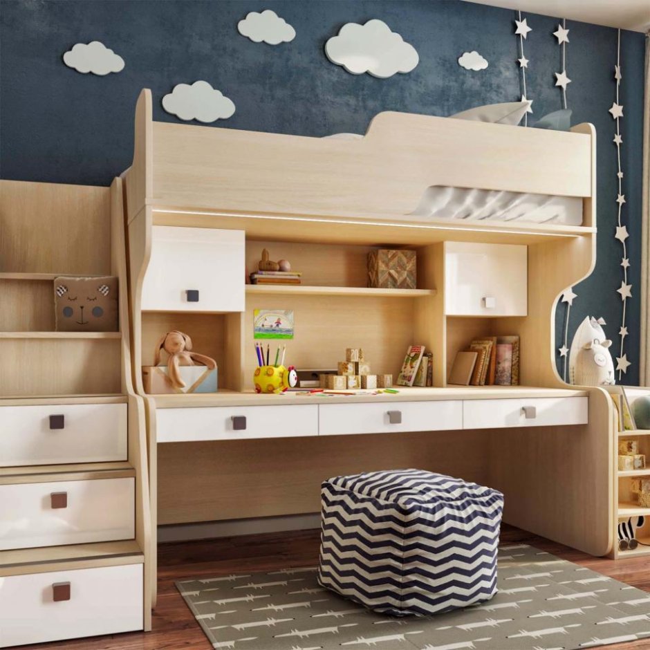 Лазурит кровать детская со шкафом и столом