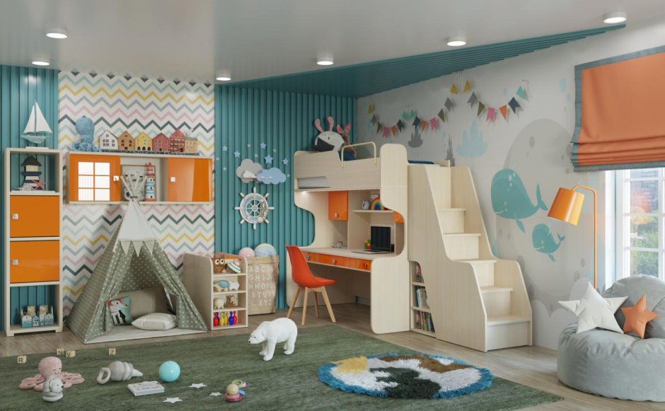 Детская кровать-чердак «Лахти 2.0» с лестницей-комодом