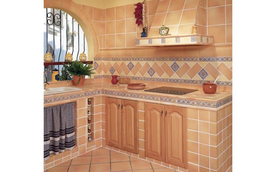 Кухня из кирпича и дерева