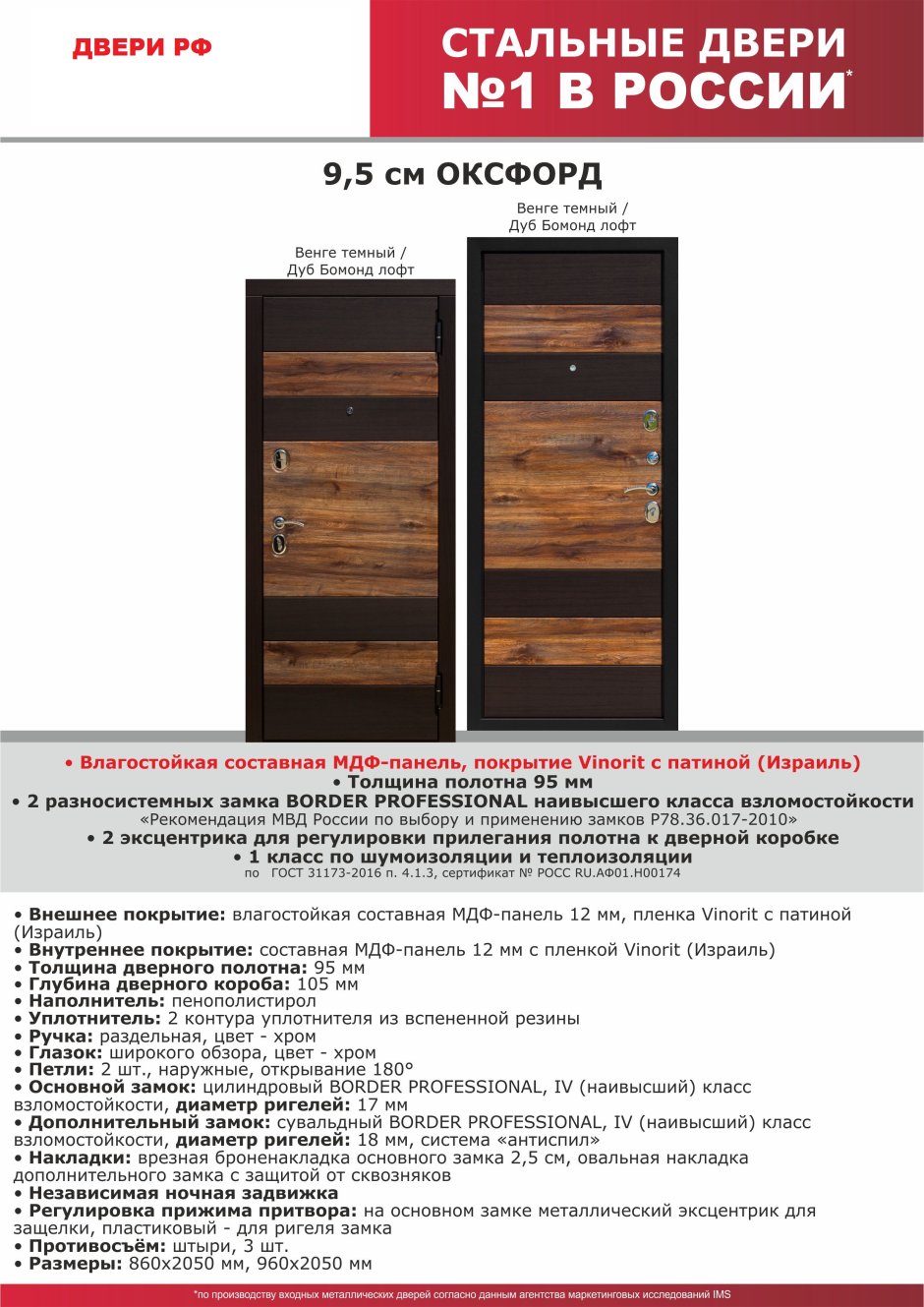 Входная дверь 9,5 см Оксфорд венге темный / дуб Бомонд лофт