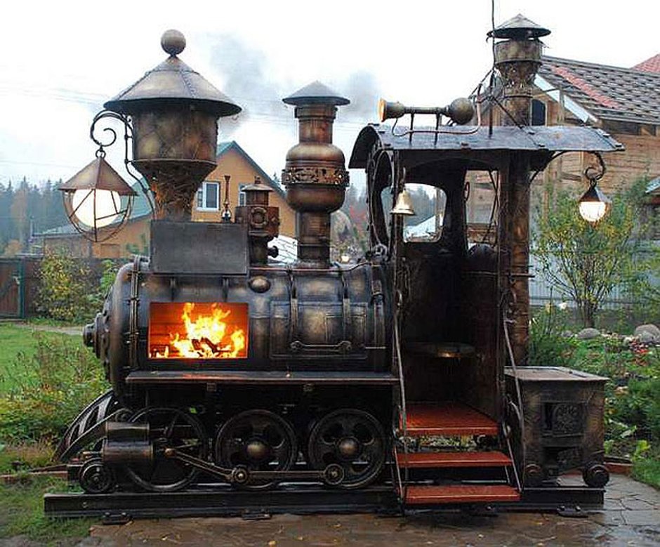 Мангал паровоз из газового баллона