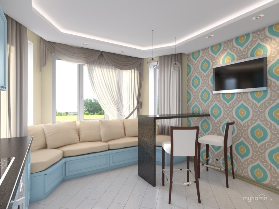 Интерьер кухни п44т трехкомнатная с эркером