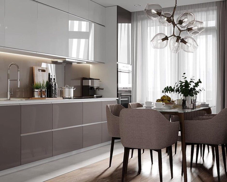 Бежевая глянцевая кухня