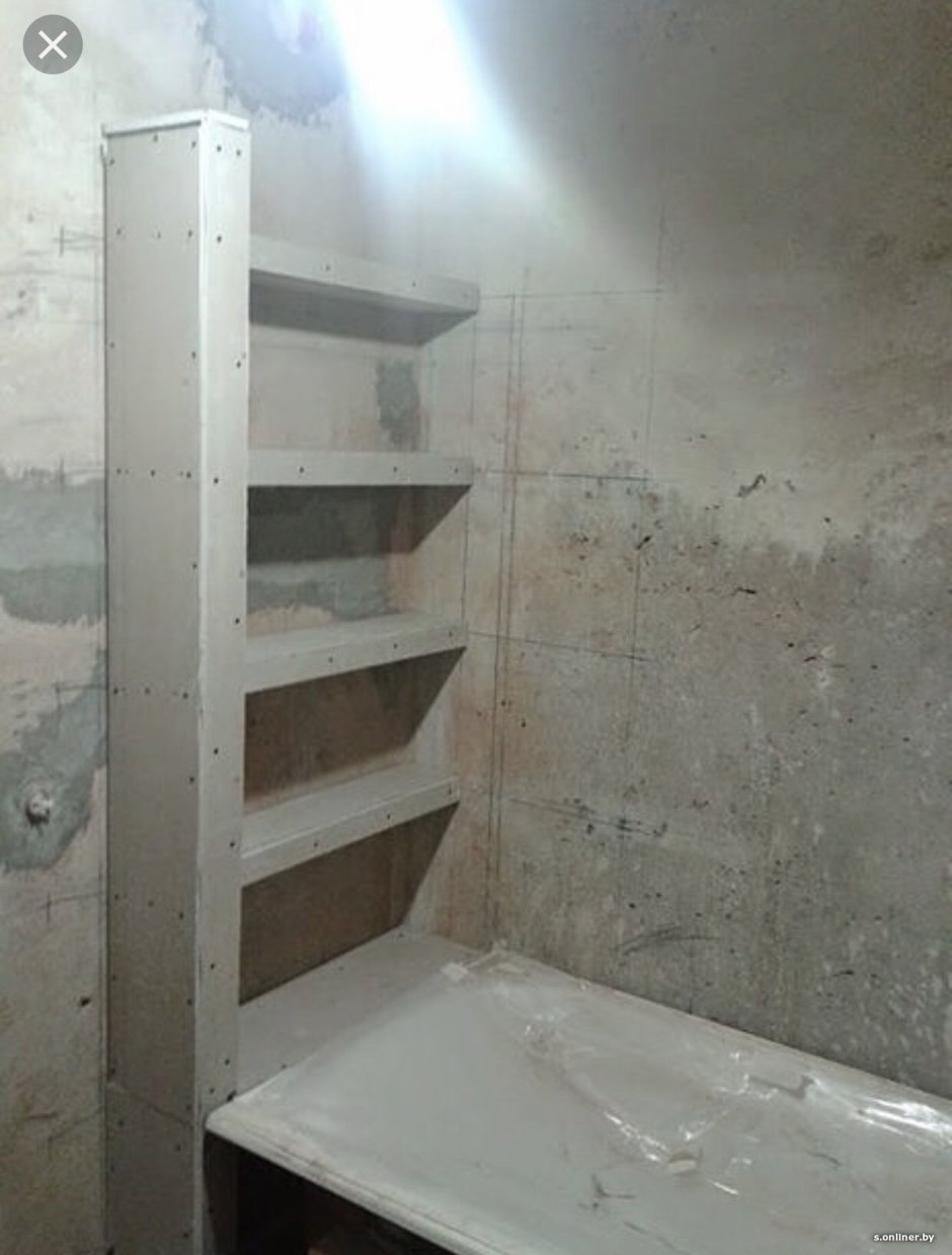 Полочки в ванной из гипсокартона