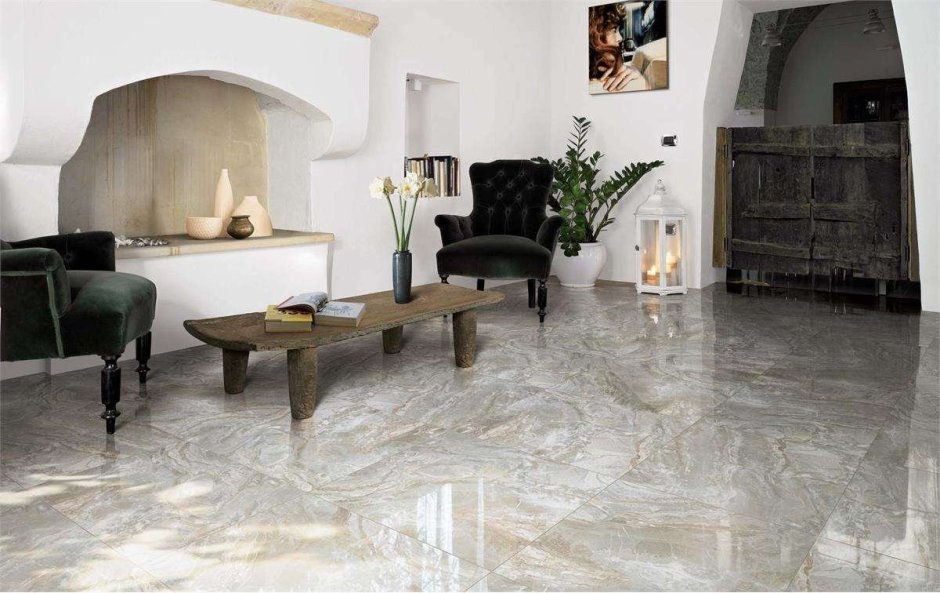 Напольная плитка под мрамор в интерьере
