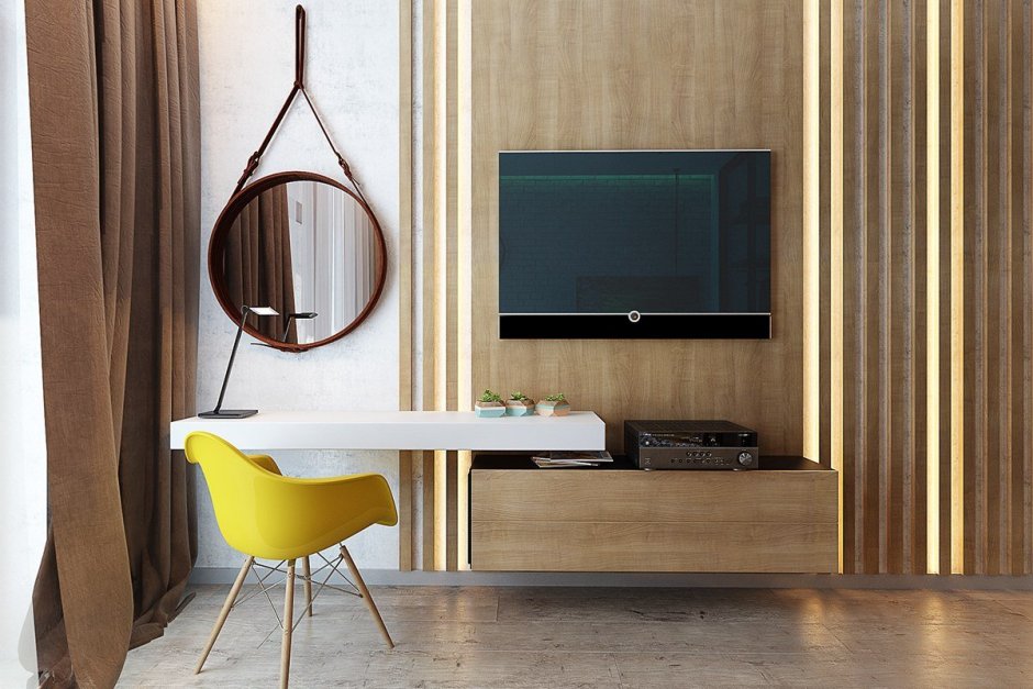 Рейки на стене с телевизором