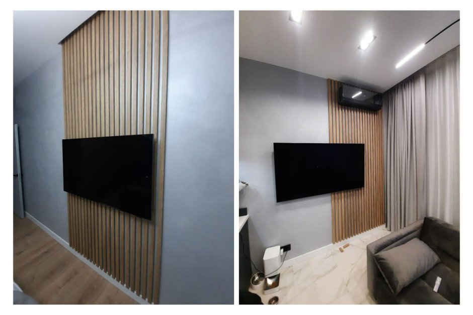 Декоративные рейки в зоне ТВ