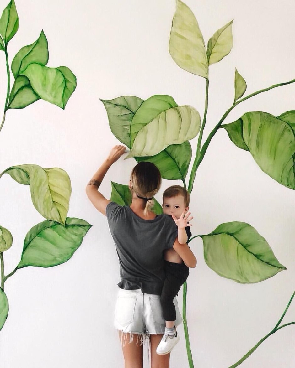 Роспись стен большие листья