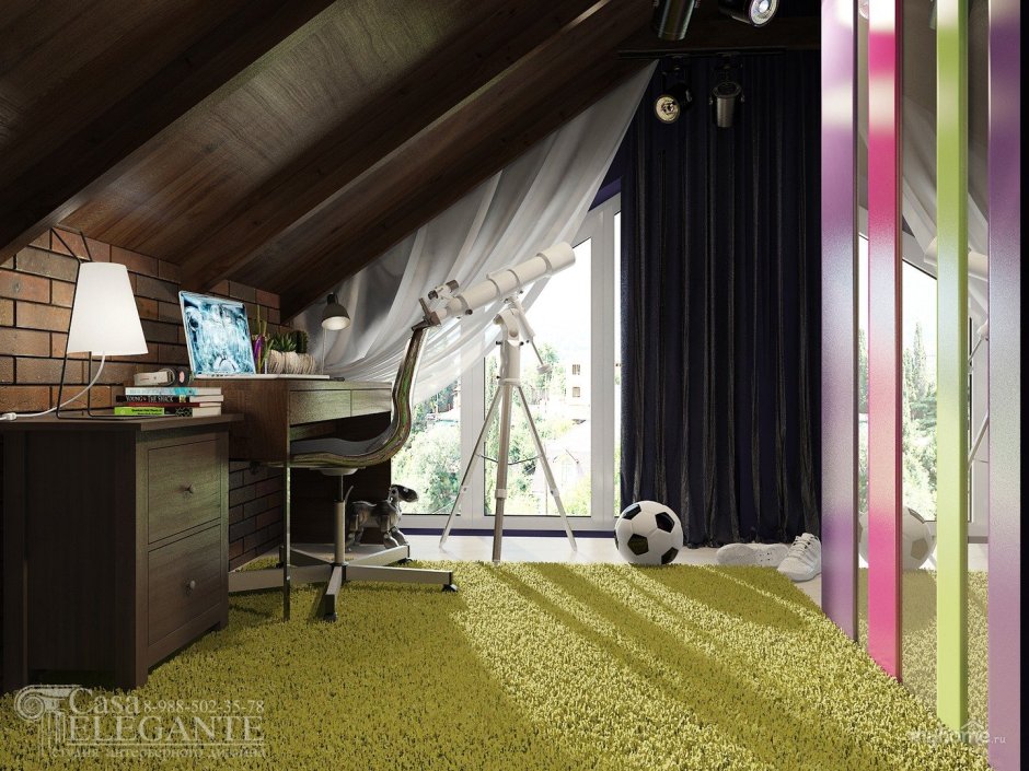 Комната на мансарде для подростка