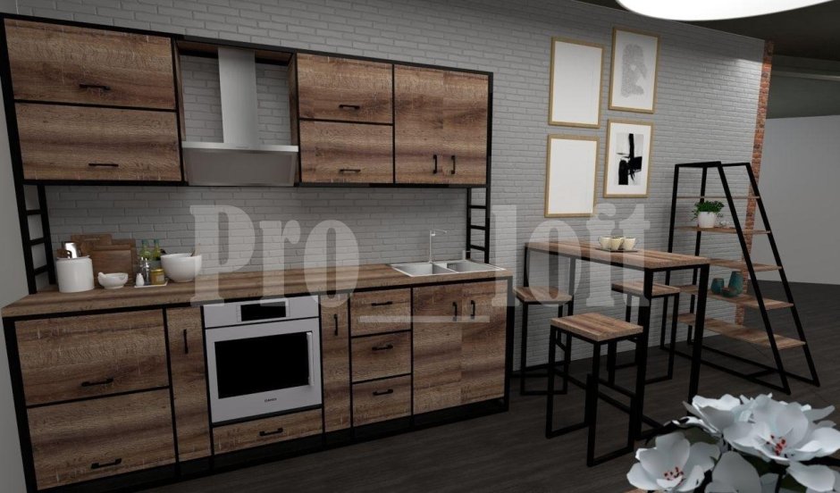 Кухня лофт из профильной трубы