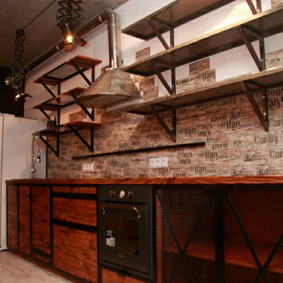 Кухня лофт МЕТАЛЛПРОФИЛЬ дерево