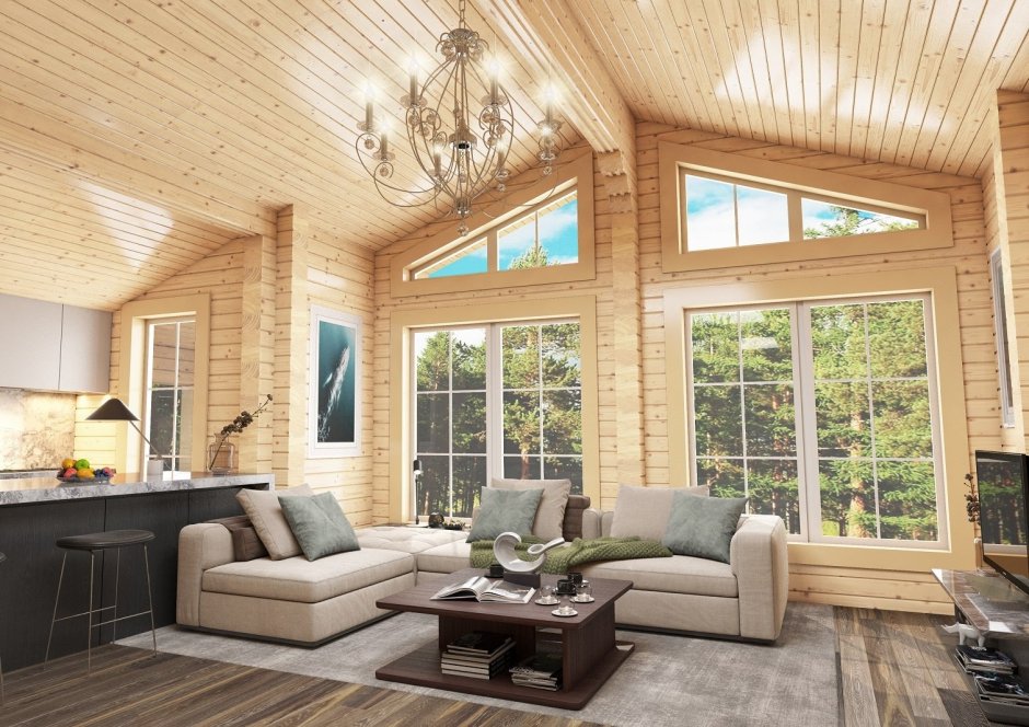 Интерьер одноэтажного деревянного дома