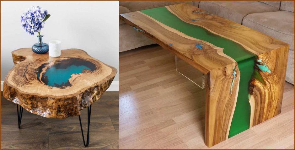 Стол из пенька с эпоксидной смолой