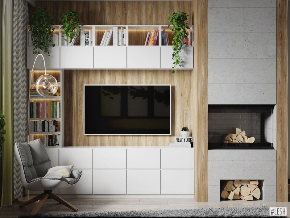 Стенка в гостиную в скандинавском стиле