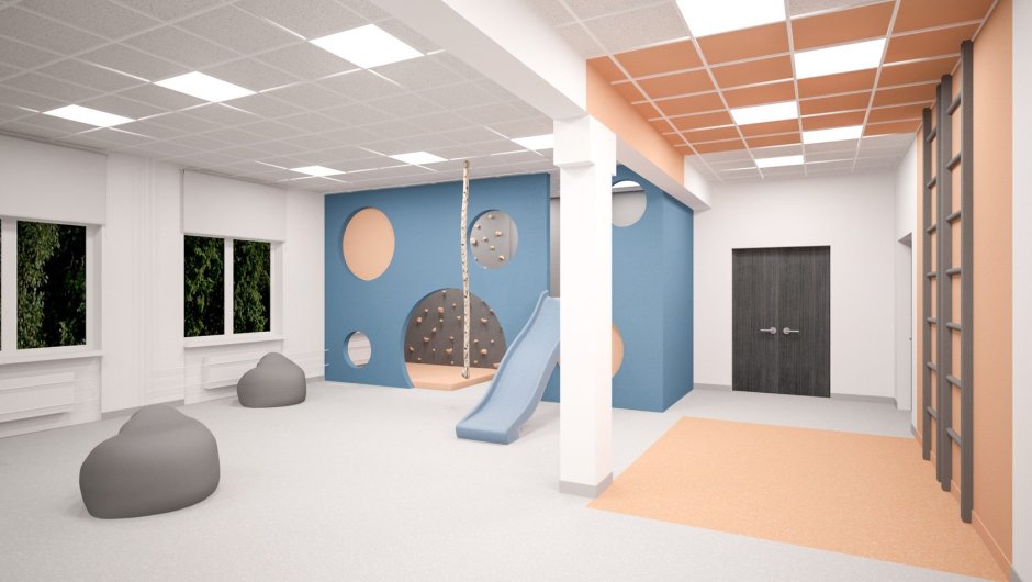 Стены в фойе школы