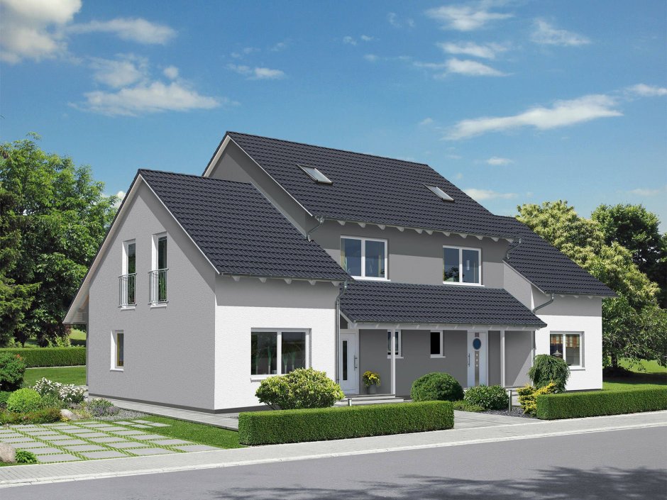 Разноуровневый дом с двускатной крышей