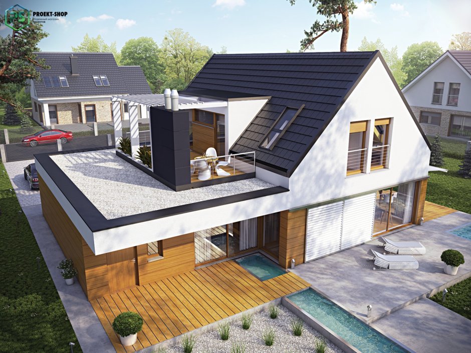 Дом с верандой и гаражом