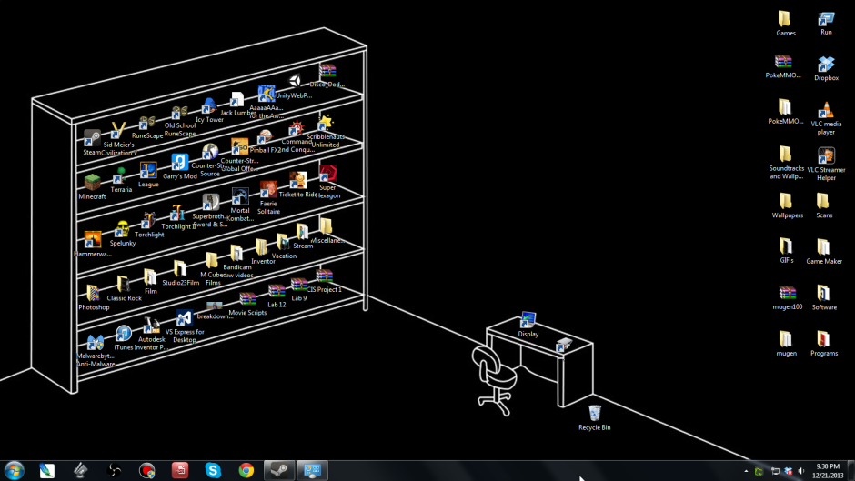 Обои в виде стола и стеллажа