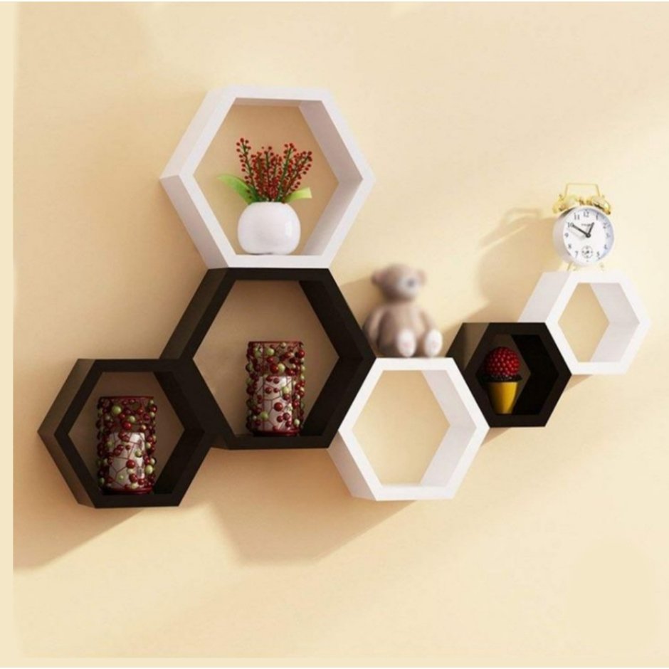 Деревянные шестигранные полки