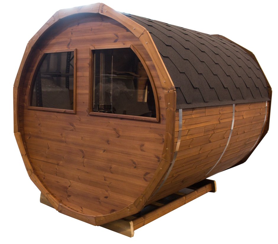 Баня в бочках в горах с панорамными окнами летом