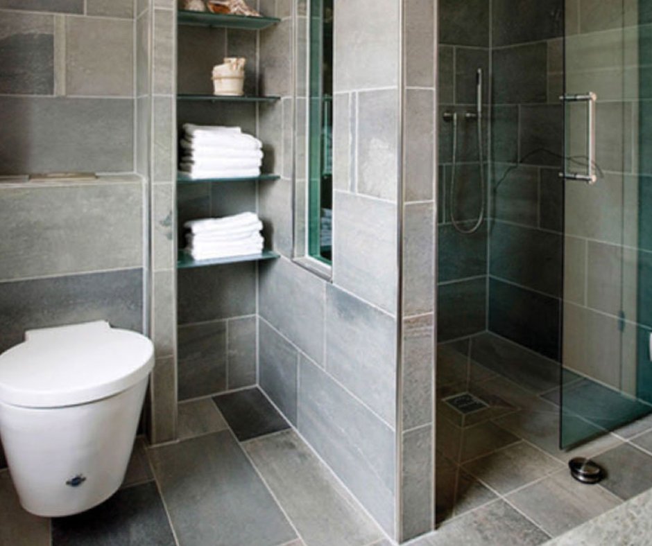 Душевая кабина из плитки со шторкой