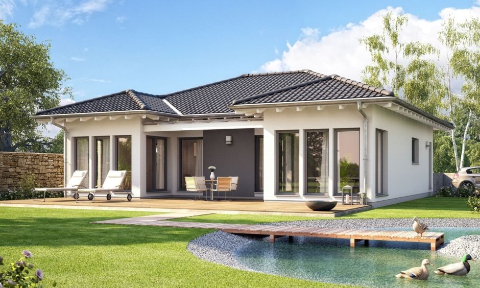 Одноэтажный стеклянный дом